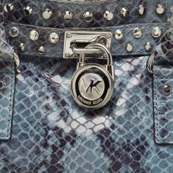 Pre Owned حقيبة يد توتس مايكل مايكل كورس هاميلتون نورث ساوث سويد ي نقشة جلد الثعبان أزرق 