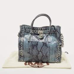 Pre Owned حقيبة يد توتس مايكل مايكل كورس هاميلتون نورث ساوث سويدي نقشة جلد الثعبان أزرق 