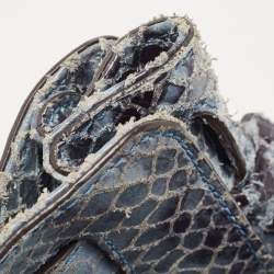 Pre Owned حقيبة يد توتس مايكل مايكل كورس هاميلتون نورث ساوث سويدي نقشة جلد الثعبان أزرق 