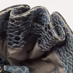 Pre Owned حقيبة يد توتس مايكل مايكل كورس هاميلتون نورث ساوث سويدي نقشة جلد الثعبان أزرق 