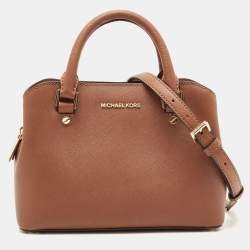 Pre Owned MICHAEL  Michael Kors Brown Saffiano Leather Small Savannah Satchel