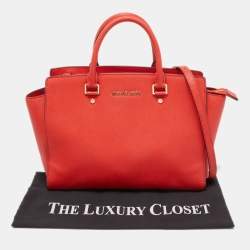 Pre Owned MICHAEL Michael Kors Red Saffiano Leather Large Selma Satchel