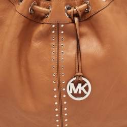 مملوكة مسبقًا MICHAEL Michael Kors Brown Leather Aster Studded Ring Tote