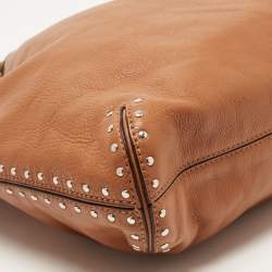 مملوكة مسبقًا MICHAEL Michael Kors Brown Leather Aster Studded Ring Tote