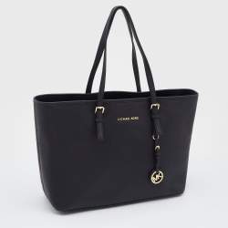 Pre Owned MICHAEL Michael Kors Black Leather Large Jet Set Travel Tote