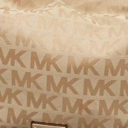 Pre Owned Michael Michael Kors Beige/Brown Signature Canvas and Leather Studded Hobo