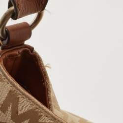 Pre Owned Michael Michael Kors Beige/Brown Signature Canvas and Leather Studded Hobo