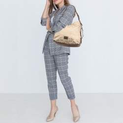 Pre Owned Michael Michael Kors Beige/Brown Signature Canvas and Leather Studded Hobo