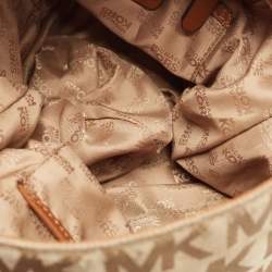 Pre Owned Michael Michael Kors Beige/Brown Signature Canvas and Leather Studded Hobo
