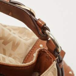 Pre Owned Michael Michael Kors Beige/Brown Signature Canvas and Leather Studded Hobo