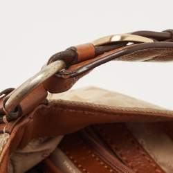 Pre Owned Michael Michael Kors Beige/Brown Signature Canvas and Leather Studded Hobo