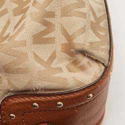 Pre Owned Michael Michael Kors Beige/Brown Signature Canvas and Leather Studded Hobo