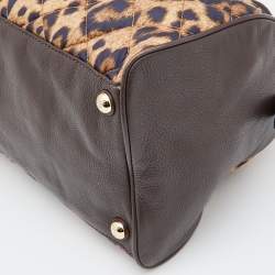 Pre Owned MICHAEL Michael Kors Brown Leopard Print Satin and Leather Boston Bag