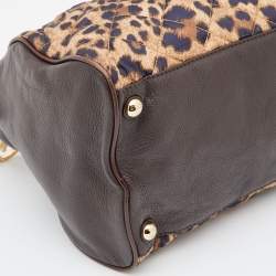 Pre Owned MICHAEL Michael Kors Brown Leopard Print Satin and Leather Boston Bag