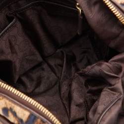 Pre Owned MICHAEL Michael Kors Brown Leopard Print Satin and Leather Boston Bag