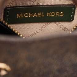 Pre Owned MICHAEL Michael Kors Green/Brown Signature Coated Canvas and Leather Mercer Drawstring Bucket Bag 