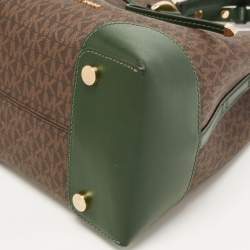 Pre Owned MICHAEL Michael Kors Green/Brown Signature Coated Canvas and Leather Mercer Drawstring Bucket Bag 