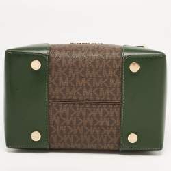 Pre Owned MICHAEL Michael Kors Green/Brown Signature Coated Canvas and Leather Mercer Drawstring Bucket Bag 