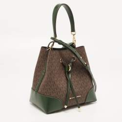 Pre Owned MICHAEL Michael Kors Green/Brown Signature Coated Canvas and Leather Mercer Drawstring Bucket Bag 