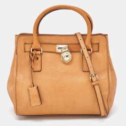 Pre Owned MICHAEL Michael Kors Beige Python Embossed Leather Hamilton North South Tote