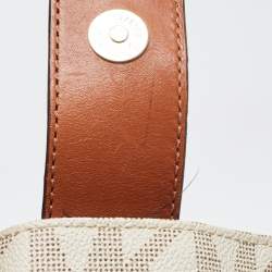 Pre Owned MICHAEL Michael Kors Off White Signature Coated Canvas Cynthia Tote