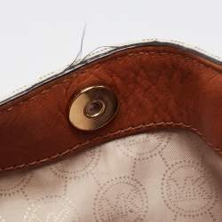 Pre Owned MICHAEL Michael Kors Off White Signature Coated Canvas Cynthia Tote