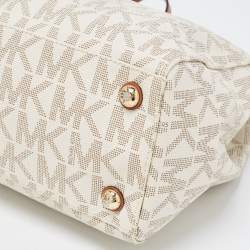 Pre Owned MICHAEL Michael Kors Off White Signature Coated Canvas Cynthia Tote