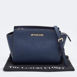 Pre Owned MICHAEL Michael Kors Blue Saffiano Leather Small Selma Crossbody Bag