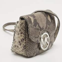MICHAEL Michael Kors Black/Beige Python Embossed Leather Fulton Flap Crossbody Bag