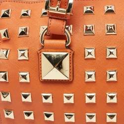 Pre Owned MICHAEL Michael Kors Orange Studded Leather Grayson Boston Bag