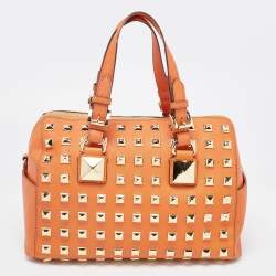 Pre Owned MICHAEL Michael Kors Orange Studded Leather Grayson Boston Bag
