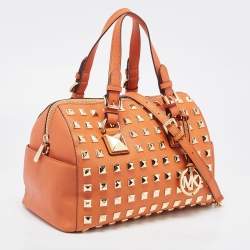 Pre Owned MICHAEL Michael Kors Orange Studded Leather Grayson Boston Bag