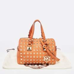 Pre Owned MICHAEL Michael Kors Orange Studded Leather Grayson Boston Bag