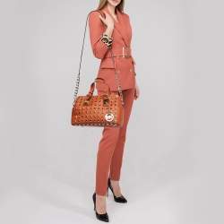 Pre Owned MICHAEL Michael Kors Orange Studded Leather Grayson Boston Bag