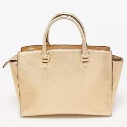 Pre Owned MICHAEL Michael Kors Gold Leather Large Selma Satchel