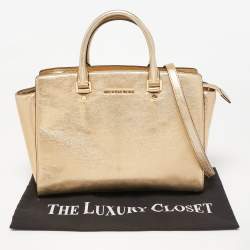 Pre Owned MICHAEL Michael Kors Gold Leather Large Selma Satchel
