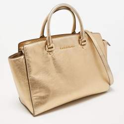 Pre Owned MICHAEL Michael Kors Gold Leather Large Selma Satchel
