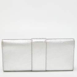 Pre Owned MICHAEL Michael Kors Silver Leather Buckle Detail Clutch