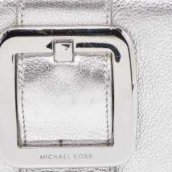 Pre Owned MICHAEL Michael Kors Silver Leather Buckle Detail Clutch