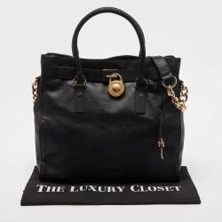 Pre Owned MICHAEL Michael Kors Black Leather Large Hamilton North South Tote