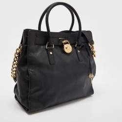 Pre Owned MICHAEL Michael Kors Black Leather Large Hamilton North South Tote