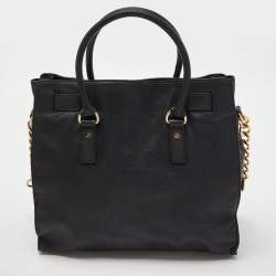 Pre Owned MICHAEL Michael Kors Black Leather Large Hamilton North South Tote