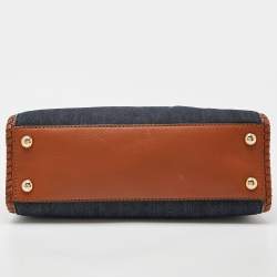 Pre Owned MICHAEL Michael Kors Blue/Tan Whipped Stitched Denim and Leather Hamilton Tote