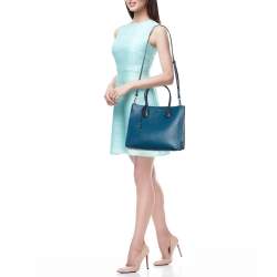 Pre Owned Michael Kors Blue Leather and Snakeskin Embossed Mercer Studio Tote