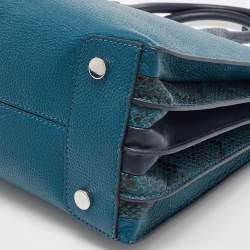 Pre Owned Michael Kors Blue Leather and Snakeskin Embossed Mercer Studio Tote