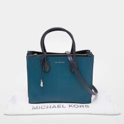 Pre Owned Michael Kors Blue Leather and Snakeskin Embossed Mercer Studio Tote