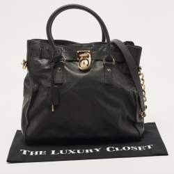 مملوكة مسبقًا MICHAEL Michael Kors Black Leather Hamilton Tote 
