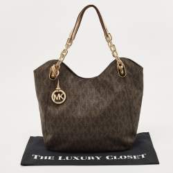 مملوكة مسبقًا MICHAEL Michael Kors Brown Signature Coated Canvas and Leather Lilly Tote