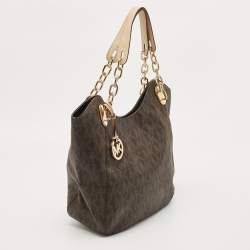 مملوكة مسبقًا MICHAEL Michael Kors Brown Signature Coated Canvas and Leather Lilly Tote