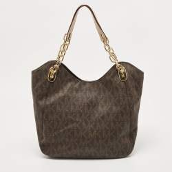 مملوكة مسبقًا MICHAEL Michael Kors Brown Signature Coated Canvas and Leather Lilly Tote